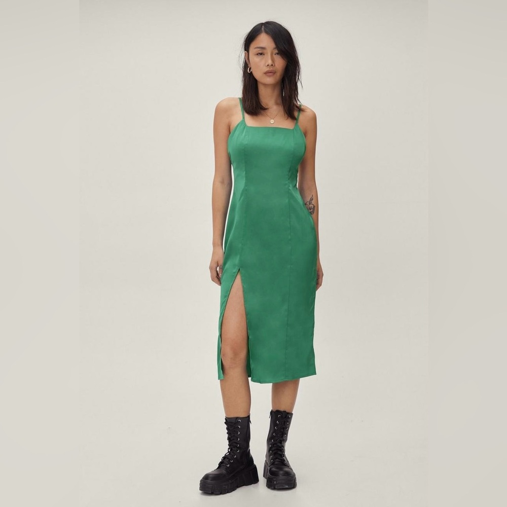 Nasty Gal Emerald Green Midi Slip Dress with Side Slit